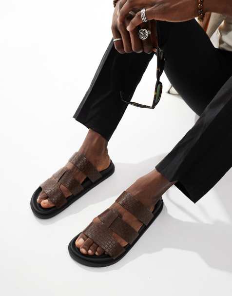 ASOS DESIGN strap sandals in brown weave - view 1