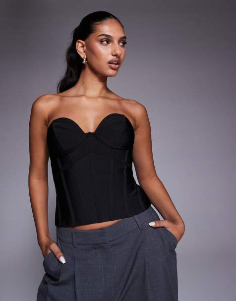 ASOS DESIGN - Strapless bandage-korsettop met gevormde cups in zwart - view 1