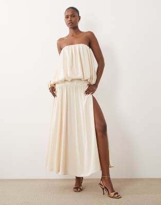 Asos Design Strapless Bubble Bodice Full Skirted Maxi Dress In Neutral