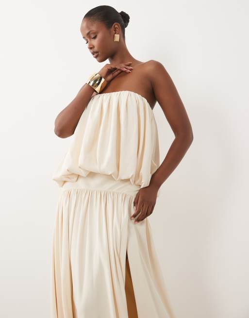 ASOS DESIGN strapless bubble bodice full skirted maxi dress in ivory, 3 of 4