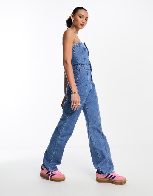 Strapless Denim Jumpsuit - Blue