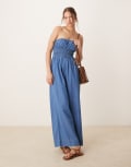 [ASOS DESIGN] ASOS DESIGN strapless jumpsuit with shirring body in lightwash blue 12 Light blue