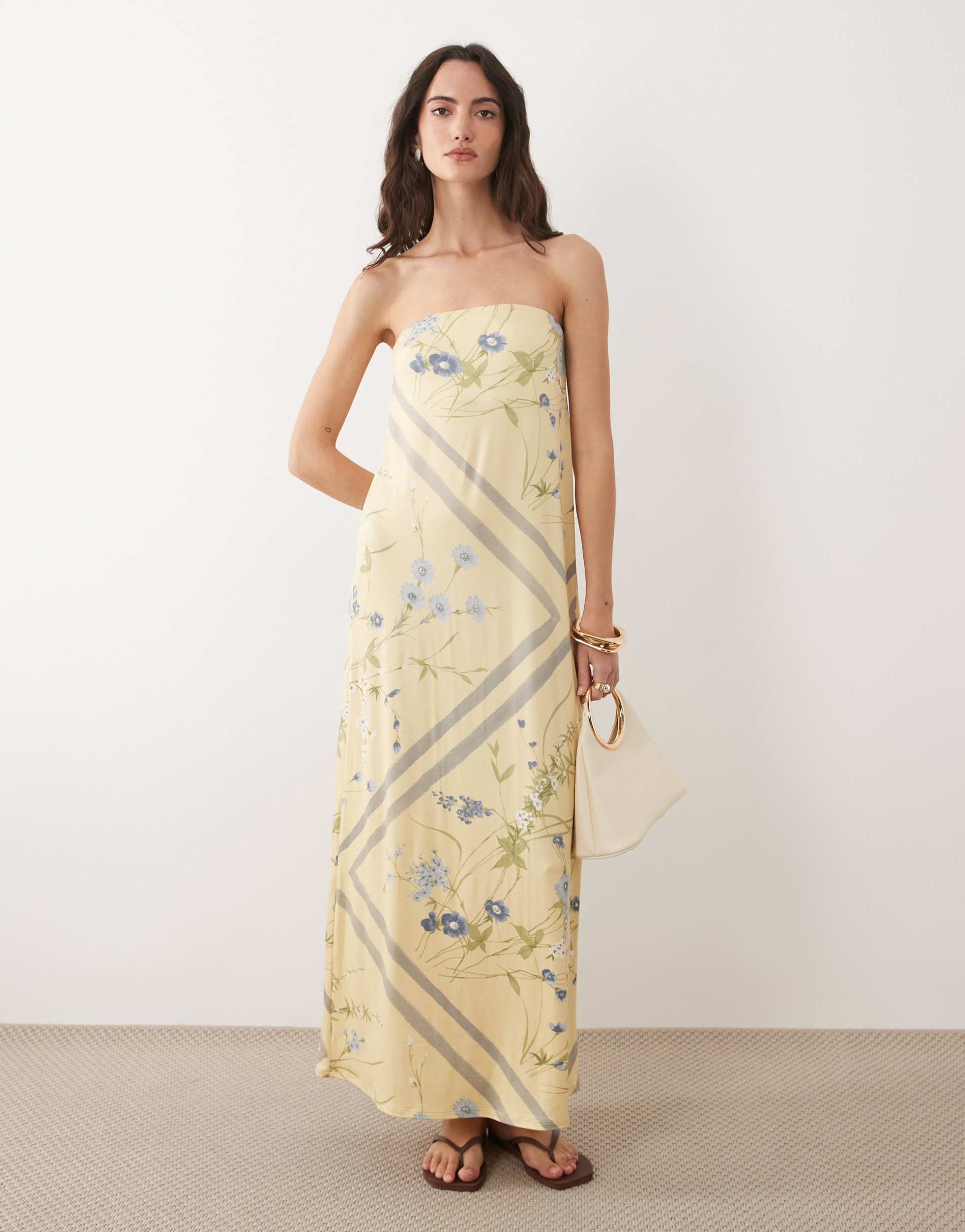 asos design strapless maxi dress in floral print