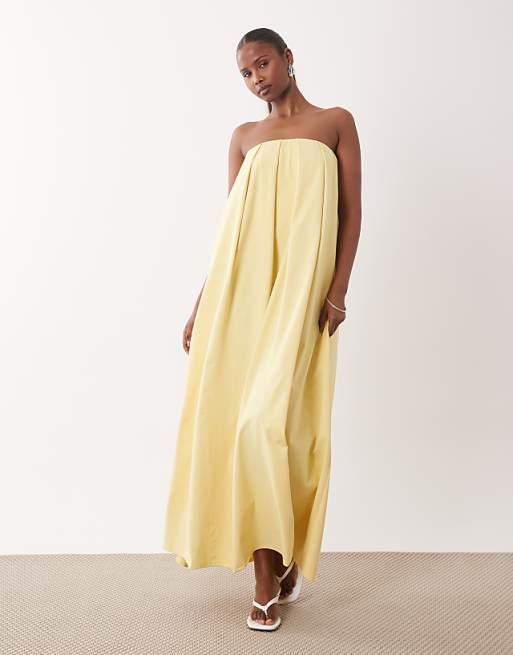 strapless yellow dresses Vestido Maxi Rosa Mesh - Amarillo Kenna Yellow Satin Strapless Maxi Dress Body As Sleek As Ever Strapless