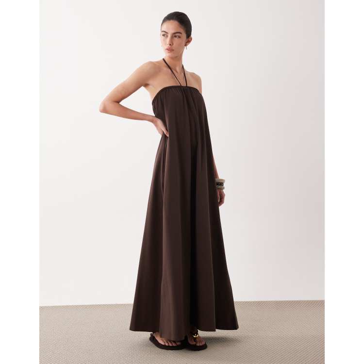 asos strapless dress DESIGN linen bandeau maxi in oat The ASOS DESIGN draped strapless maxi dress in olive green offers a chic and sophisticated look for any spring occasion ASOS Design - Strapless Maxi