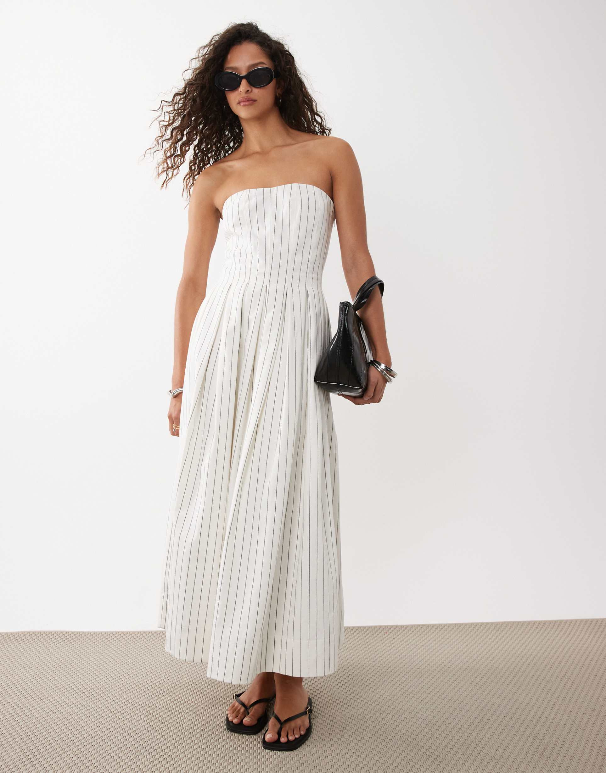 asos design strapless maxi sundress with full skirt in stripes