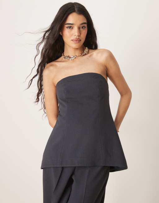 ASOS DESIGN strapless moulded tailored bandeau top in charcoal - part of a set, 2 of 4