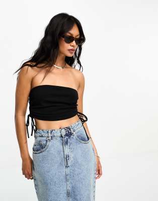 Asos Design Strapless Ruched Side Bandeau In Black