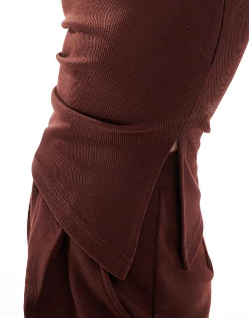 ASOS DESIGN strapless ruched side bandeau top in chocolate