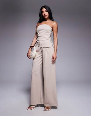 Asos Design Strapless Ruched Side Top In Gray