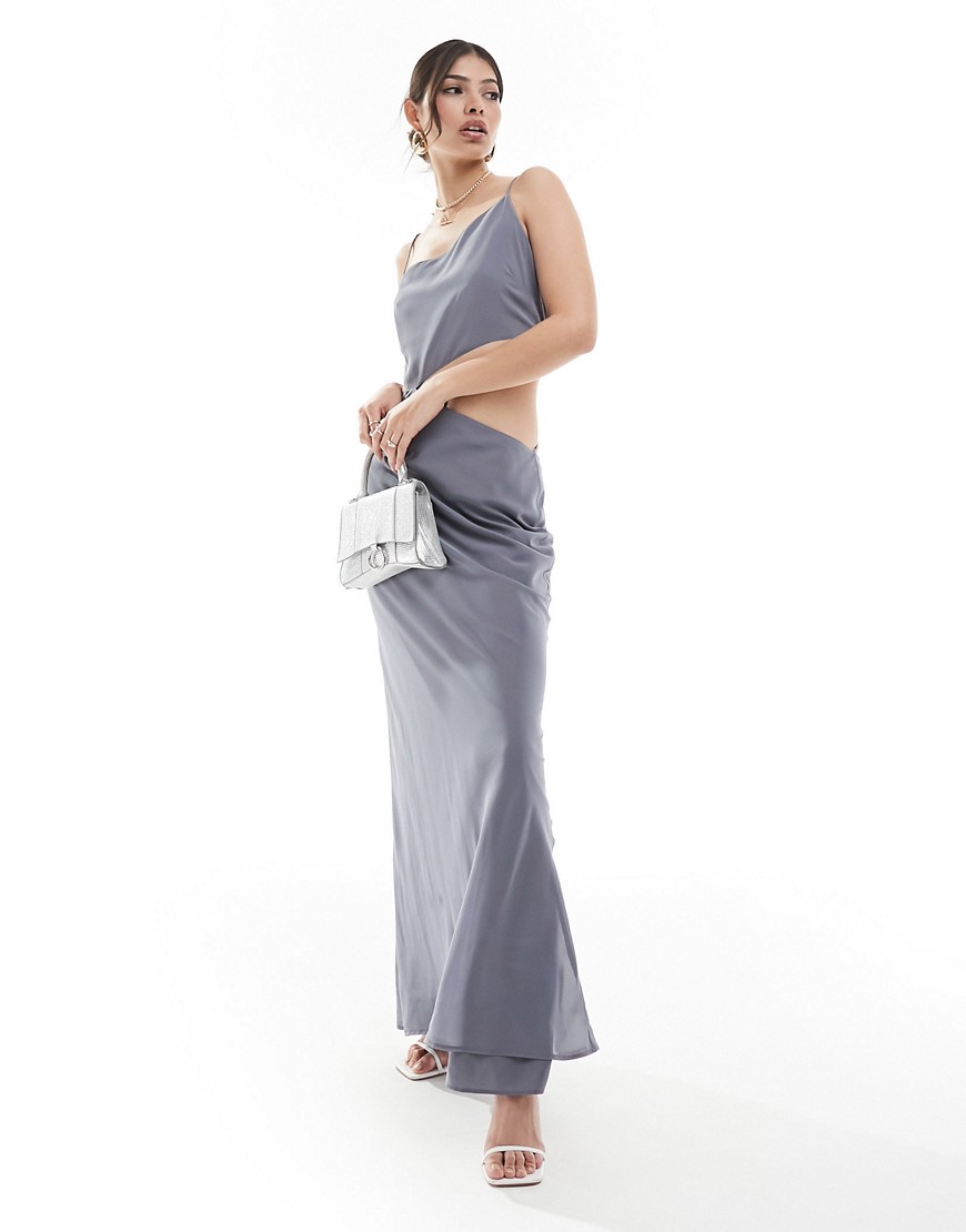 ASOS DESIGN strappy asymmetric maxi dress with cut out detail in grey