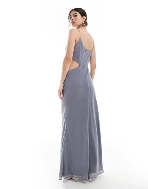 ASOS DESIGN strappy asymmetric maxi dress with cut out detail in grey