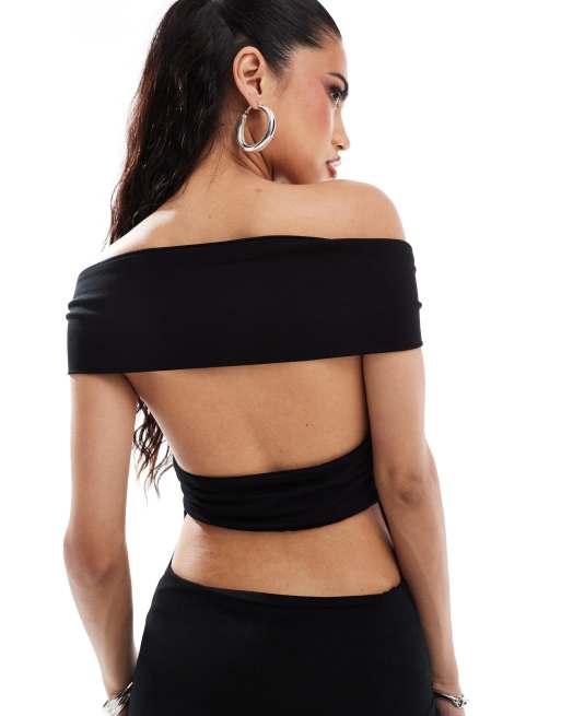 ASOS DESIGN strappy back bardot midi dress in black, 2 of 4