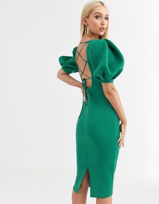bubble sleeve midi dress