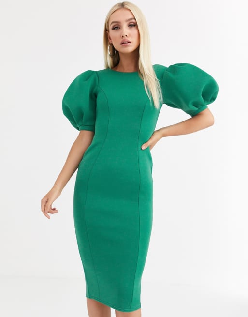 Bubble sleeve hot sale midi dress