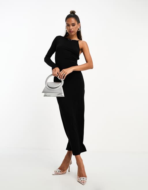 ASOS DESIGN strappy back detail midi dress in black