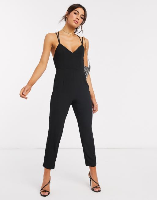 Express, Strappy Back Culotte Jumpsuit in Black