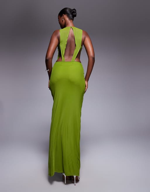 ASOS DESIGN strappy back ruched mesh maxi dress in lime