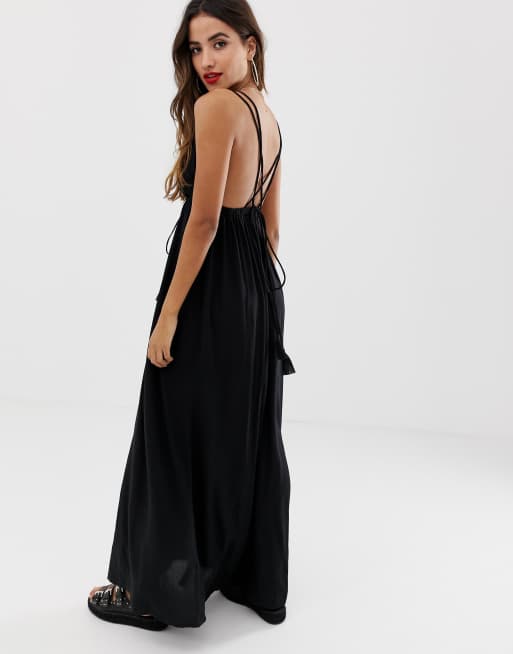 Asos design tie back cross front split maxi beach dress in black sale