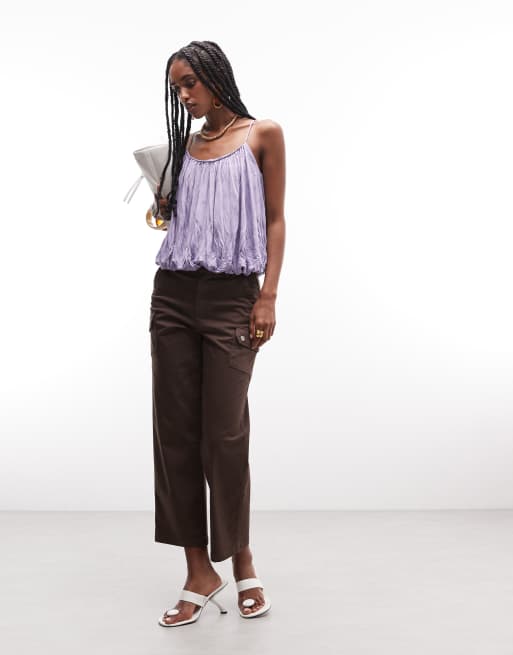 ASOS DESIGN strappy bubble hem top in lilac, 3 of 8