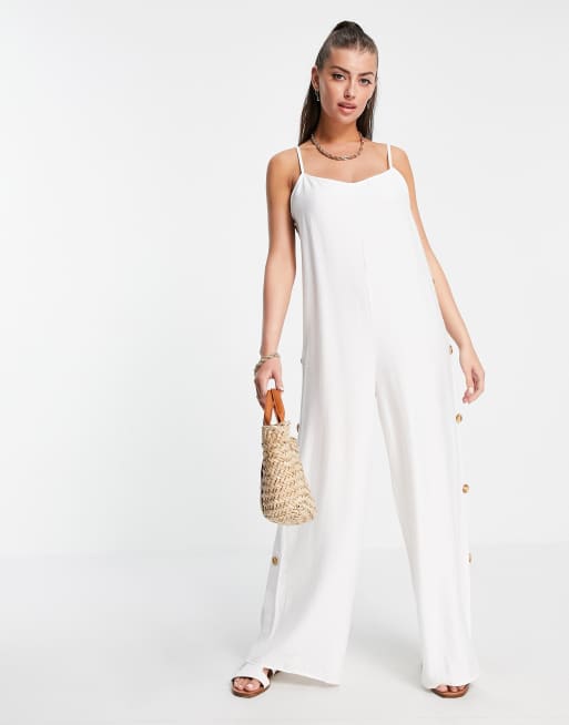 White cheap linen jumpsuit