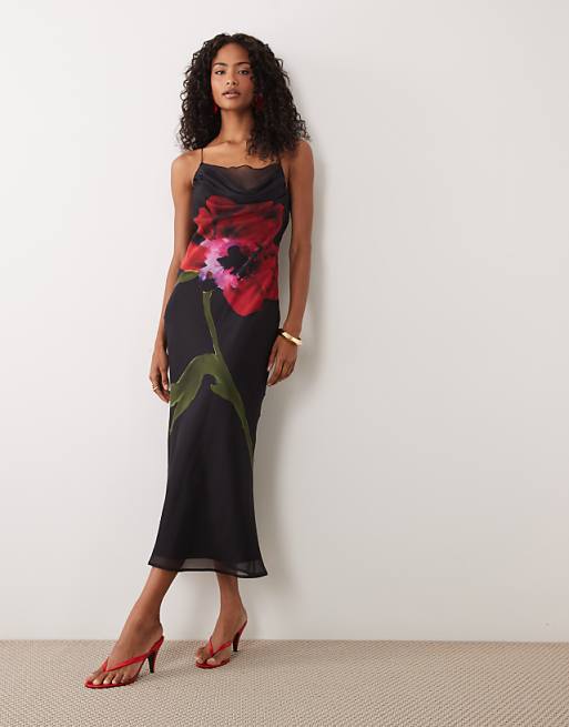 floral black midi dress Oh-So Lovely Burnout Velvet Tiered Plus A Back Neck Opening With Button Close Viktor&Rolf Black Floral Embroidery Midi