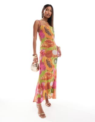 Shop ASOS DESIGN strappy cami maxi dress in bright fruity print Online – Trendy & Affordable Fashion