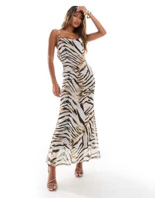 Asos Design Strappy Cami Maxi Dress In Tonal Animal Print-multi In Metallic