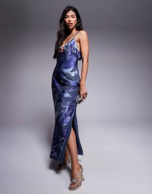 Asos Design Strappy Cami Maxi Dress With Hi Low Hem In Multi