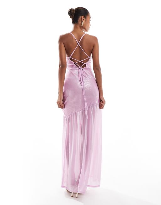 ASOS DESIGN strappy cami maxi dress with sequin mix fabric in baby pink ASOS