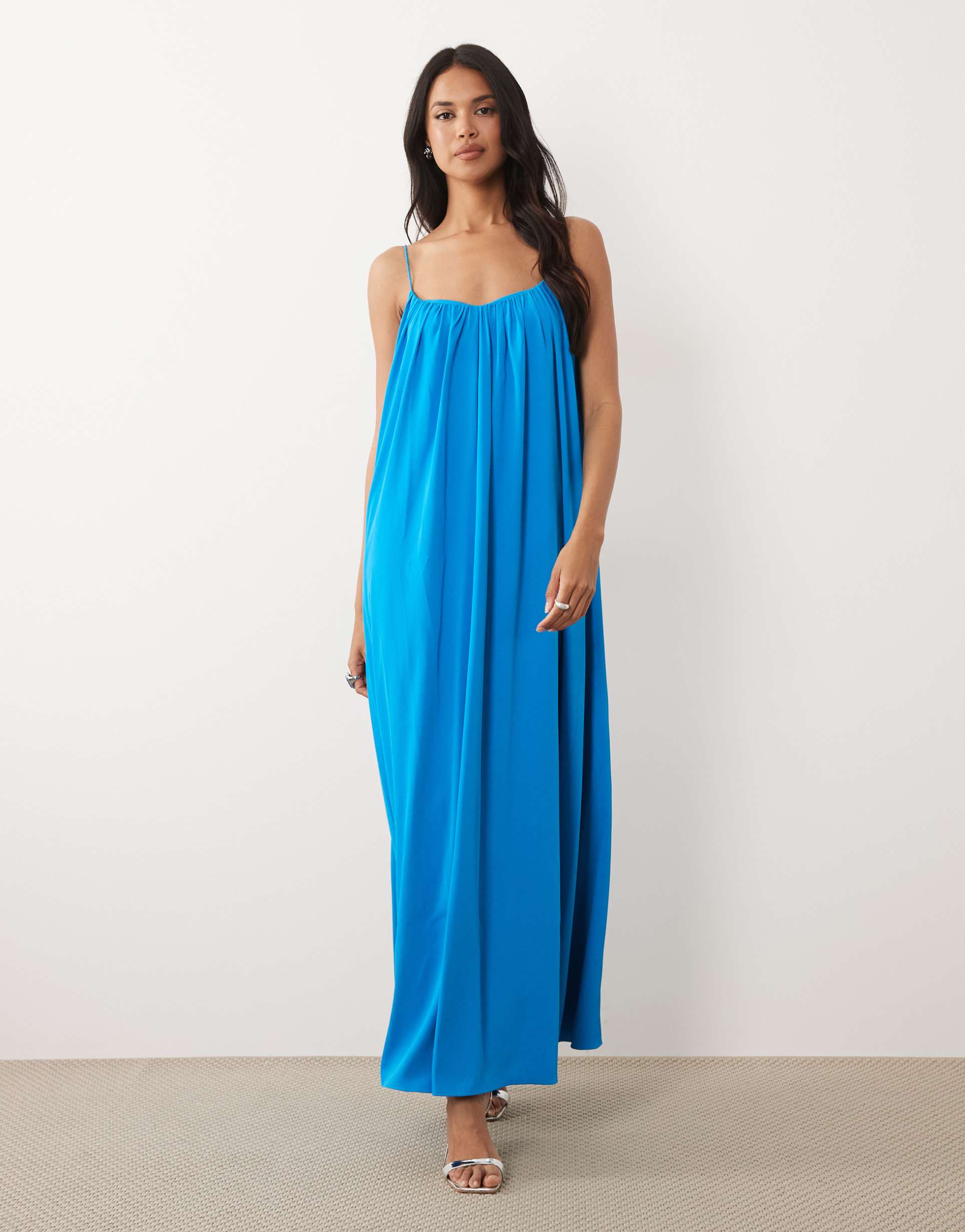 asos design strappy cami maxi trapeze dress in blue