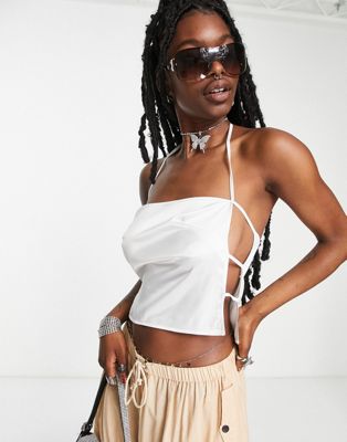ASOS DESIGN strappy cami top with open side in ivory - ASOS Price Checker