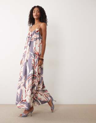 Asos Design Strappy Cami Trapeze Maxi Dress In Multi