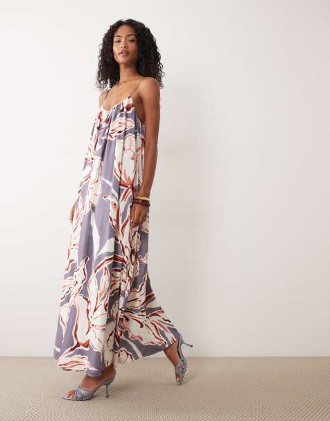 ASOS DESIGN strappy cami trapeze maxi dress in abstract print - view 1
