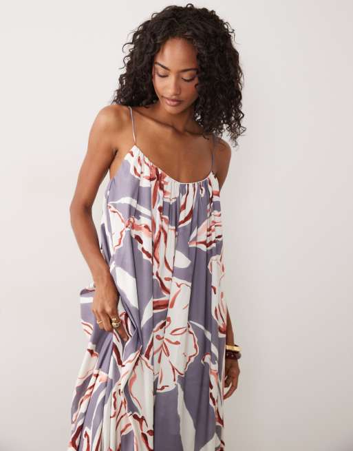 ASOS DESIGN strappy cami trapeze maxi dress in abstract print, 2 of 4