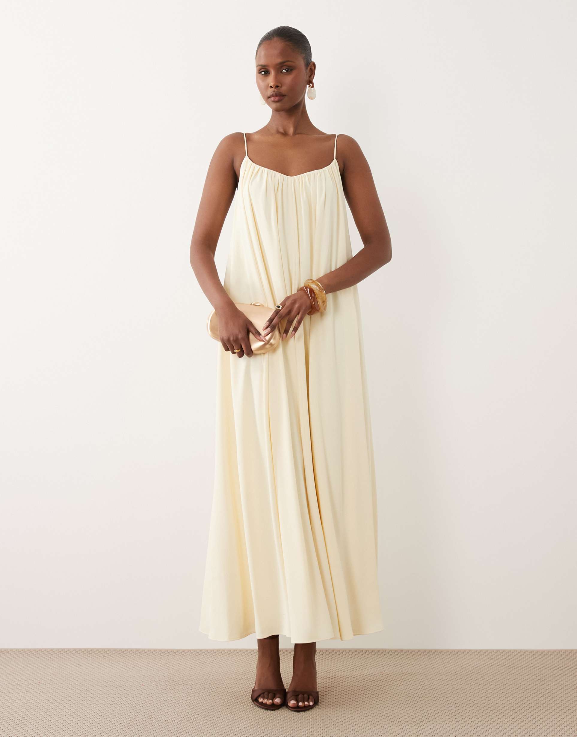 asos design strappy cami trapeze maxi dress in buttermilk