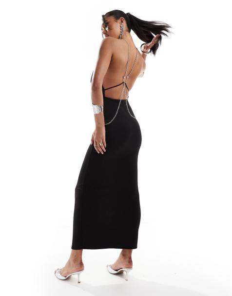 ASOS DESIGN strappy chain detail wrap maxi dress in black - view 1