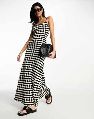 ASOS DESIGN strappy crochet maxi dress in black and white ASOS