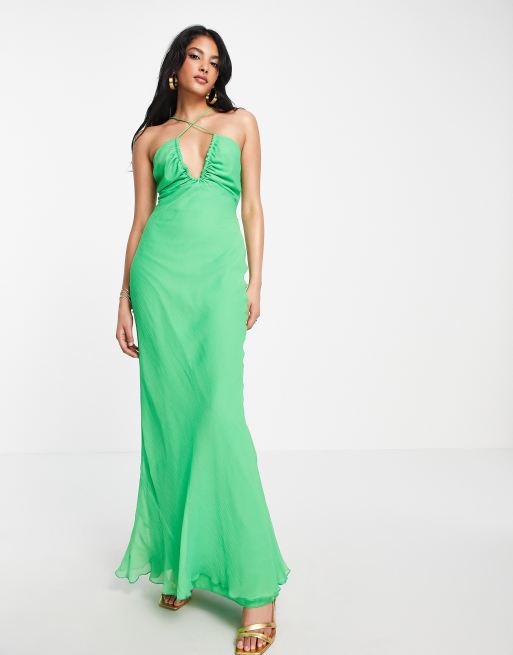 ASOS EDITION chiffon cami maxi dress with drawstring strap details in lime  green