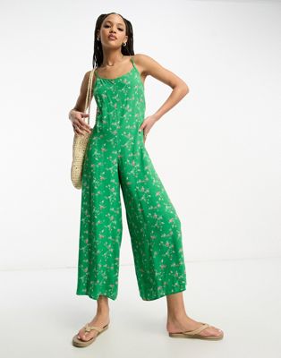 ASOS DESIGN strappy culotte jumpsuit in green floral print - ASOS Price Checker