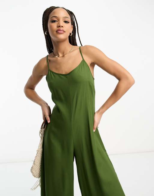 ASOS DESIGN strappy culotte jumpsuit in khaki