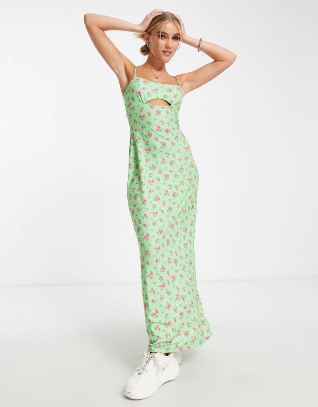 ASOS DESIGN strappy cut-out detail maxi dress in green ditsy floral