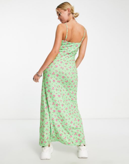 ASOS DESIGN strappy cut out detail maxi dress in green ditsy floral