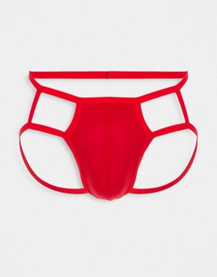 ASOS DESIGN strappy cut out jock strap in red - ASOS Price Checker