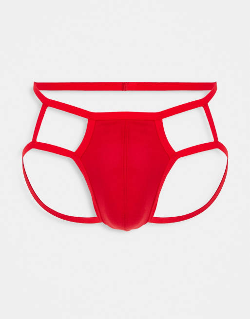 ASOS DESIGN strappy cut out jock strap in red | ASOS