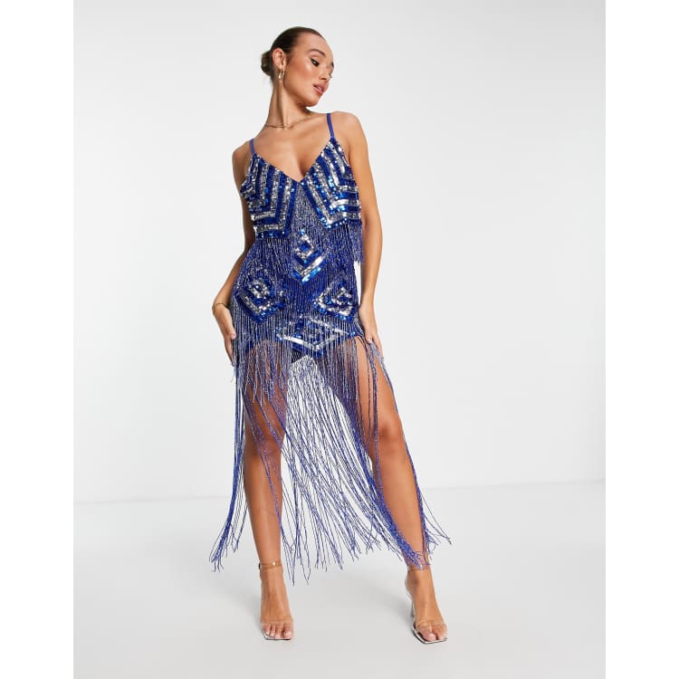 ASOS DESIGN strappy embellished fringe mini dress with beaded fringe ASOS