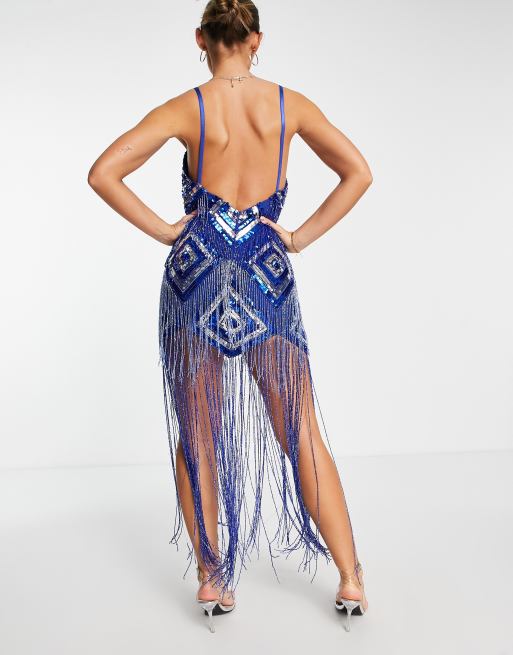 ASOS DESIGN strappy embellished fringe mini dress with beaded fringe, 2 of 4
