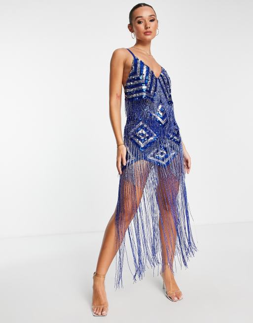 ASOS DESIGN strappy embellished fringe mini dress with beaded fringe, 4 of 4