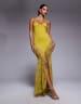 ASOS DESIGN strappy halterneck lace seam fishtail maxi dress in olive