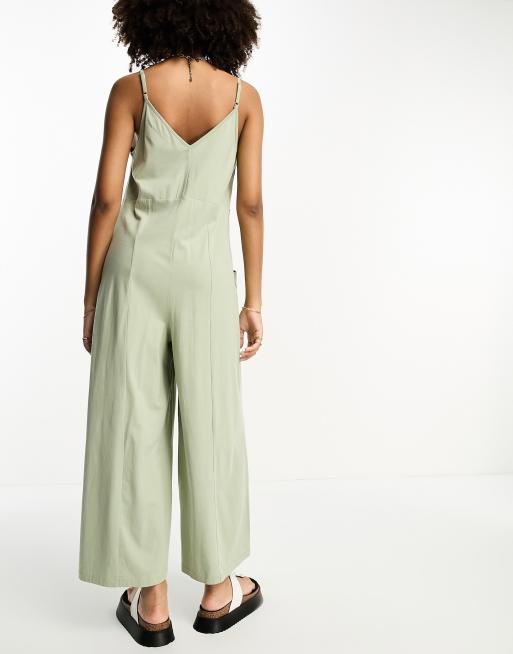 ASOS DESIGN crochet halter jumpsuit with wide leg in cream